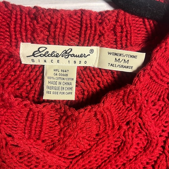 Vintage Eddie Bauer Red Oversized Crewneck Chunky Aran Knit Grandpa Sweater - Picture 5 of 6